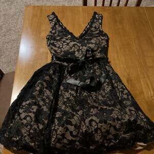 B Darlin Black Lace Nude Illusion Slip Dress